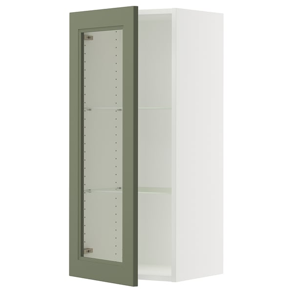 SEKTION Armoire murale porte vitrée, blanc/Axstad gris-vert, 18x15x40 "