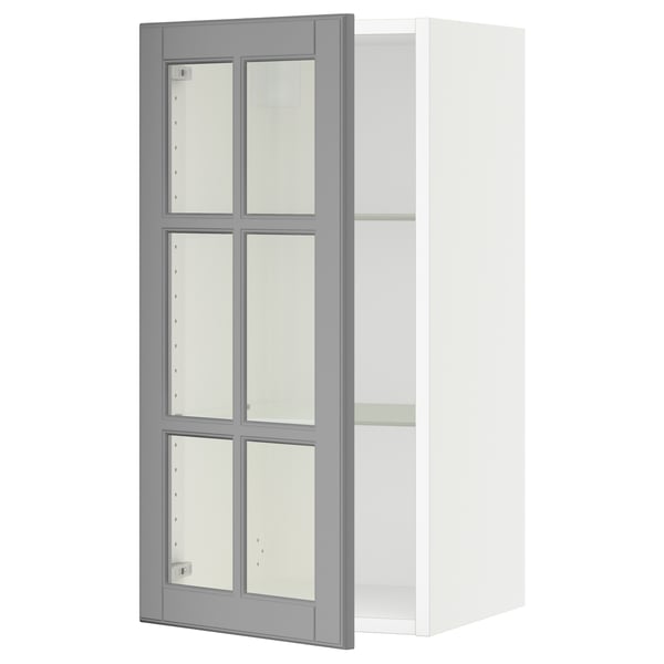 SEKTION Armoire murale porte vitrée, blanc/Bodbyn gris, 15x15x30 "