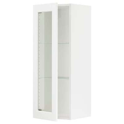 SEKTION Armoire murale porte vitrée, blanc Enköping/blanc effet bois, 15x15x40 "
