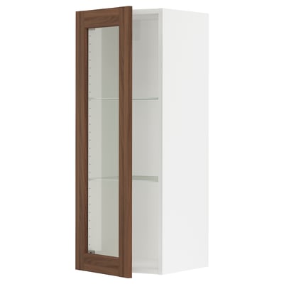 SEKTION Armoire murale porte vitrée, blanc Enköping/brun effet noyer, 15x15x40 "