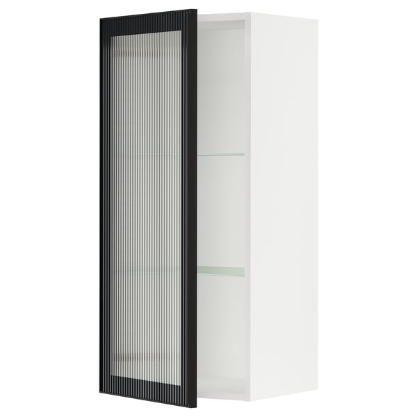 SEKTION Armoire murale porte vitrée, blanc/Hejsta verre cannelé anthracite, 18x15x40 "