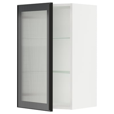 SEKTION Armoire murale porte vitrée, blanc/Hejsta verre cannelé anthracite, 18x15x30 "
