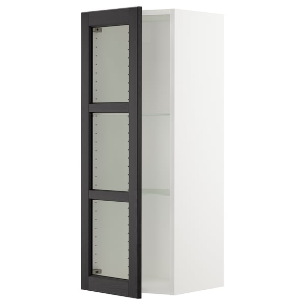 SEKTION Armoire murale porte vitrée, blanc/Lerhyttan teinté noir, 15x15x40 "