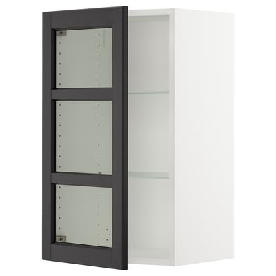 SEKTION Armoire murale porte vitrée, blanc/Lerhyttan teinté noir, 18x15x30 "