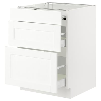 SEKTION / MAXIMERA Arm inf+plan travail couliss/2tir, blanc Enköping/blanc effet bois, 24x24x30 "