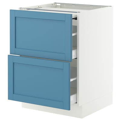 SEKTION / MAXIMERA Arm inf+plan travail couliss/2tir, blanc/Lerhyttan bleu, 24x24x30 "