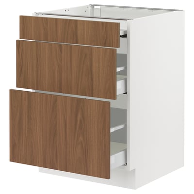 SEKTION / MAXIMERA Arm inf+plan travail couliss/2tir, blanc/Tistorp effet noyer foncé, 24x24x30 "