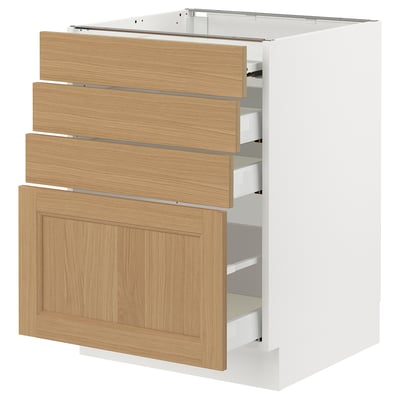 SEKTION / MAXIMERA Arm inf+plan travail couliss/3tir, blanc/Vedhamn chêne, 24x24x30 "