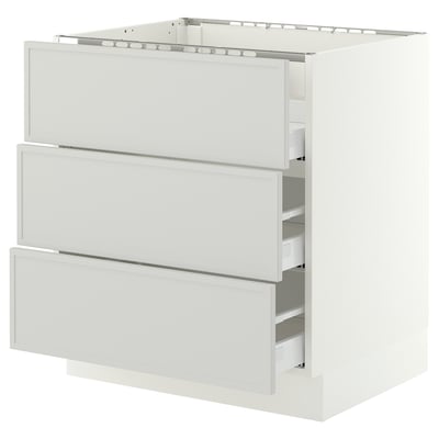 SEKTION / MAXIMERA Arm inf tbl cui/3 faces/3 tiroirs, blanc/Aspudden gris clair, 30x24x30 "