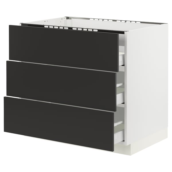 SEKTION / MAXIMERA Arm inf tbl cui/3 faces/3 tiroirs, blanc/Nickebo anthracite mat, 36x24x30 "