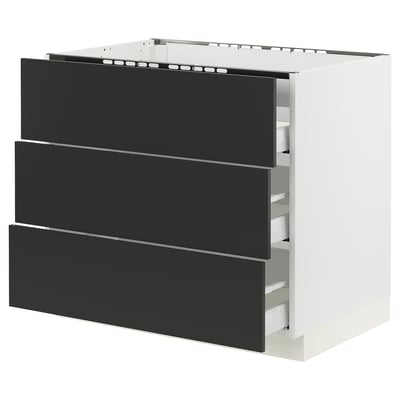 SEKTION / MAXIMERA Arm inf tbl cui/3 faces/3 tiroirs, blanc/Nickebo anthracite mat, 36x24x30 "