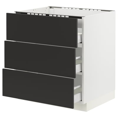 SEKTION / MAXIMERA Arm inf tbl cui/3 faces/3 tiroirs, blanc/Nickebo anthracite mat, 30x24x30 "