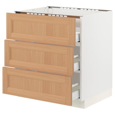 SEKTION / MAXIMERA Arm inf tbl cui/3 faces/3 tiroirs, blanc/Vedhamn chêne, 30x24x30 "