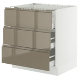 SEKTION / MAXIMERA Arm inf tbl cui/3 faces/3 tiroirs, blanc/Voxtorp gris-brun foncé ultrabrillant, 30x24x30 "