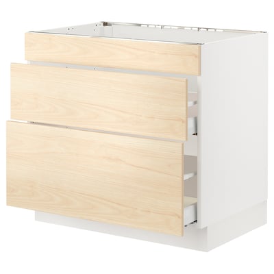 SEKTION / MAXIMERA Arm inf tbl cuis/hotte int av tir, blanc/Askersund effet frêne clair, 36x24x30 "