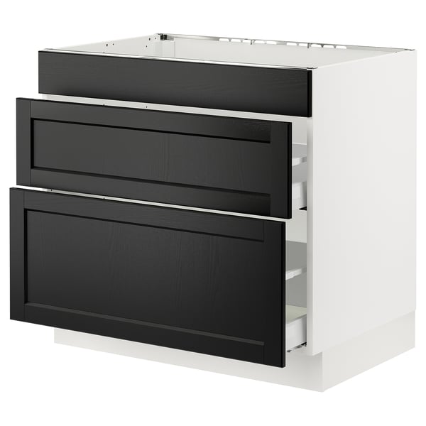 SEKTION / MAXIMERA Arm inf tbl cuis/hotte int av tir, blanc/Lerhyttan teinté noir, 36x24x30 "