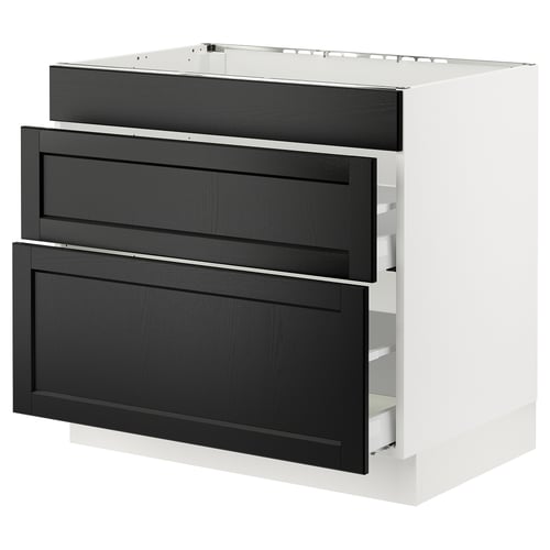 SEKTION / MAXIMERA Arm inf tbl cuis/hotte int av tir, blanc/Lerhyttan teinté noir, 36x24x30 "