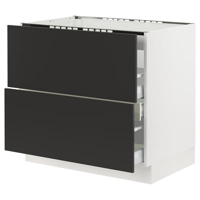 SEKTION / MAXIMERA Arm inf tbl cuis/hotte int av tir, blanc/Nickebo anthracite mat, 36x24x30 "