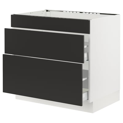 SEKTION / MAXIMERA Arm inf tbl cuis/hotte int av tir, blanc/Nickebo anthracite mat, 36x24x30 "