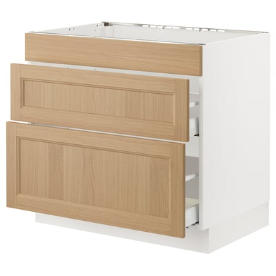 SEKTION / MAXIMERA Arm inf tbl cuis/hotte int av tir, blanc/Vedhamn chêne, 36x24x30 "