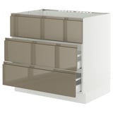 SEKTION / MAXIMERA Arm inf tbl cuis/hotte int av tir, blanc/Voxtorp gris-brun foncé ultrabrillant, 36x24x30 "