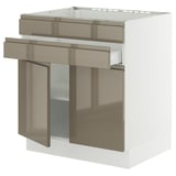 SEKTION / MAXIMERA Arm inf tble cuis/2 ptes/2 fac/1tir, blanc/Voxtorp gris-brun foncé ultrabrillant, 30x24x30 "