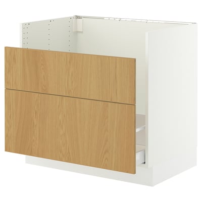 SEKTION / MAXIMERA Armoir inf pr évier HAVSEN/p tri/2f, blanc/Sinarp chêne plaqué, 36x24x30 "