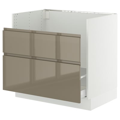 SEKTION / MAXIMERA Armoir inf pr évier HAVSEN/p tri/2f, blanc/Voxtorp gris-brun foncé ultrabrillant, 36x24x30 "