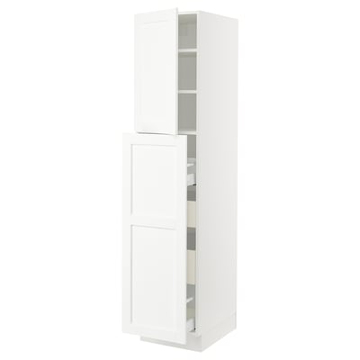 SEKTION / MAXIMERA Armoire av 1p/4t coulissant, blanc Enköping/blanc effet bois, 18x24x80 "