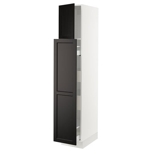 SEKTION / MAXIMERA Armoire av 1p/4t coulissant, blanc/Lerhyttan teinté noir, 15x24x80 "