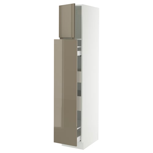 SEKTION / MAXIMERA Armoire av 1p/4t coulissant, blanc/Voxtorp gris-brun foncé ultrabrillant, 15x24x80 "