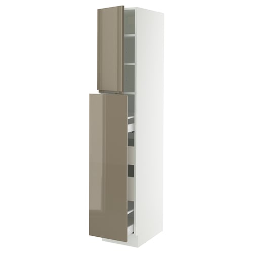 SEKTION / MAXIMERA Armoire av 1p/4t coulissant, blanc/Voxtorp gris-brun foncé ultrabrillant, 15x24x80 "