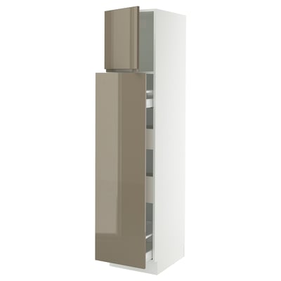 SEKTION / MAXIMERA Armoire av 1p/4t coulissant, blanc/Voxtorp gris-brun foncé ultrabrillant, 18x24x80 "