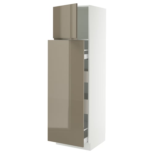 SEKTION / MAXIMERA Armoire av 1p/4t coulissant, blanc/Voxtorp gris-brun foncé ultrabrillant, 24x24x80 "