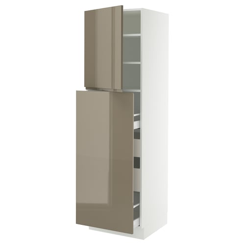 SEKTION / MAXIMERA Armoire av 1p/4t coulissant, blanc/Voxtorp gris-brun foncé ultrabrillant, 24x24x80 "