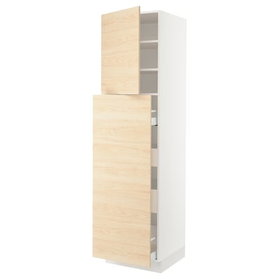 SEKTION / MAXIMERA Armoire av 4t/1p/2tb coulis, blanc/Askersund effet frêne clair, 24x24x90 "