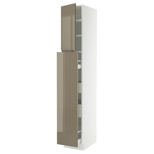 SEKTION / MAXIMERA Armoire av 4t/1p/2tb coulis, blanc/Voxtorp gris-brun foncé ultrabrillant, 15x24x90 "