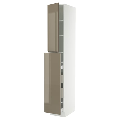 SEKTION / MAXIMERA Armoire av 4t/1p/2tb coulis, blanc/Voxtorp gris-brun foncé ultrabrillant, 15x24x90 "