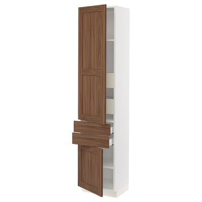 SEKTION / MAXIMERA Armoire haute 2 portes/2 faces/4tir, blanc Enköping/brun effet noyer, 18x15x80 "