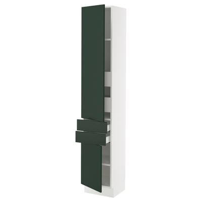 SEKTION / MAXIMERA Armoire haute 2 portes/2 faces/4tir, blanc/Havstorp vert profond, 15x15x80 "