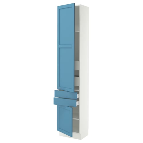 SEKTION / MAXIMERA Armoire haute 2 portes/2 faces/4tir, blanc/Lerhyttan bleu, 18x15x90 "