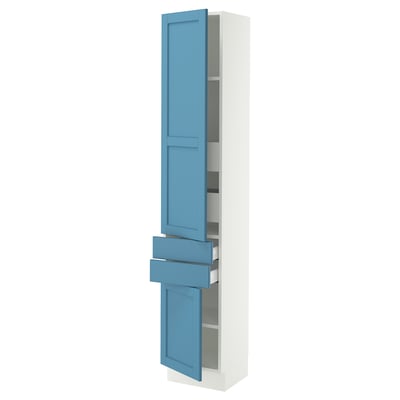 SEKTION / MAXIMERA Armoire haute 2 portes/2 faces/4tir, blanc/Lerhyttan bleu, 15x15x80 "