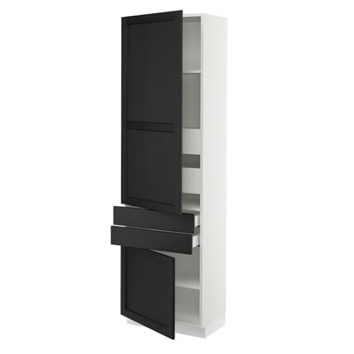 SEKTION / MAXIMERA Armoire haute 2 portes/2 faces/4tir, blanc/Lerhyttan teinté noir, 24x15x80 "