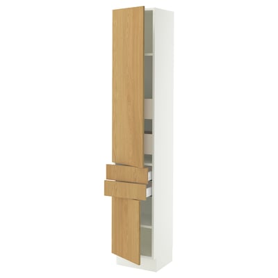 SEKTION / MAXIMERA Armoire haute 2 portes/2 faces/4tir, blanc/Sinarp chêne plaqué, 15x15x80 "