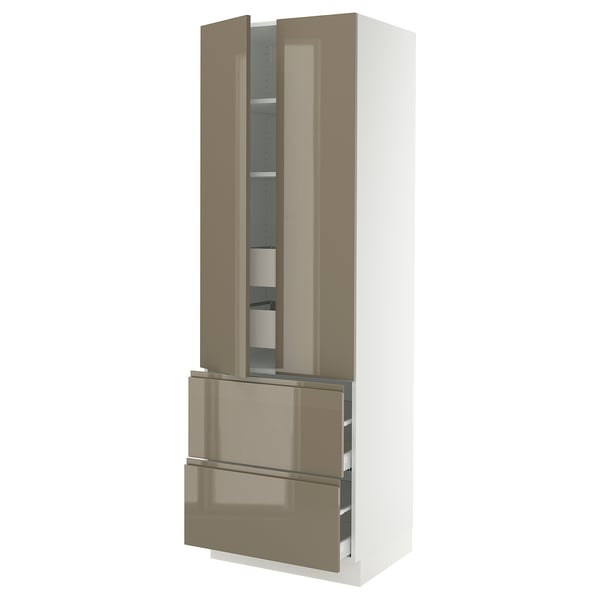 SEKTION / MAXIMERA Armoire haute 2 portes/2 faces/4tir, blanc/Voxtorp gris-brun foncé ultrabrillant, 30x24x90 "