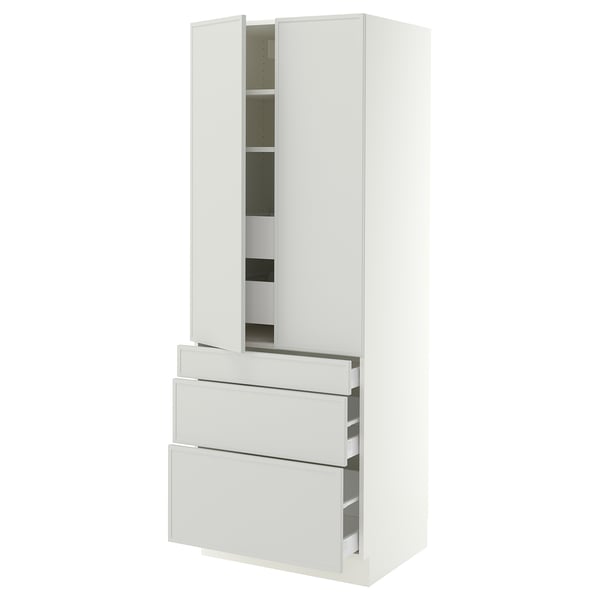 SEKTION / MAXIMERA Armoire haute 2 ptes/3 faces/5 tir, blanc/Aspudden gris clair, 30x24x80 "
