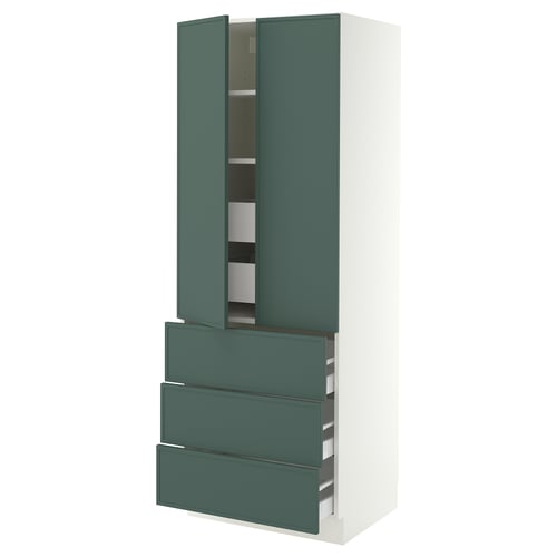 SEKTION / MAXIMERA Armoire haute 2 ptes/3 faces/5 tir, blanc/Aspudden gris-vert foncé, 30x24x80 "