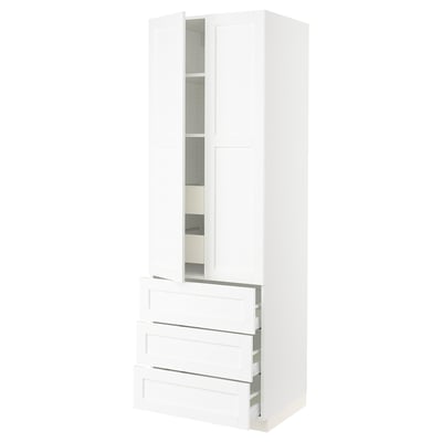 SEKTION / MAXIMERA Armoire haute 2 ptes/3 faces/5 tir, blanc Enköping/blanc effet bois, 30x24x90 "