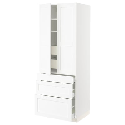 SEKTION / MAXIMERA Armoire haute 2 ptes/3 faces/5 tir, blanc Enköping/blanc effet bois, 30x24x80 "