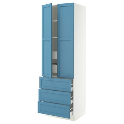 SEKTION / MAXIMERA Armoire haute 2 ptes/3 faces/5 tir, blanc/Lerhyttan bleu, 30x24x90 "